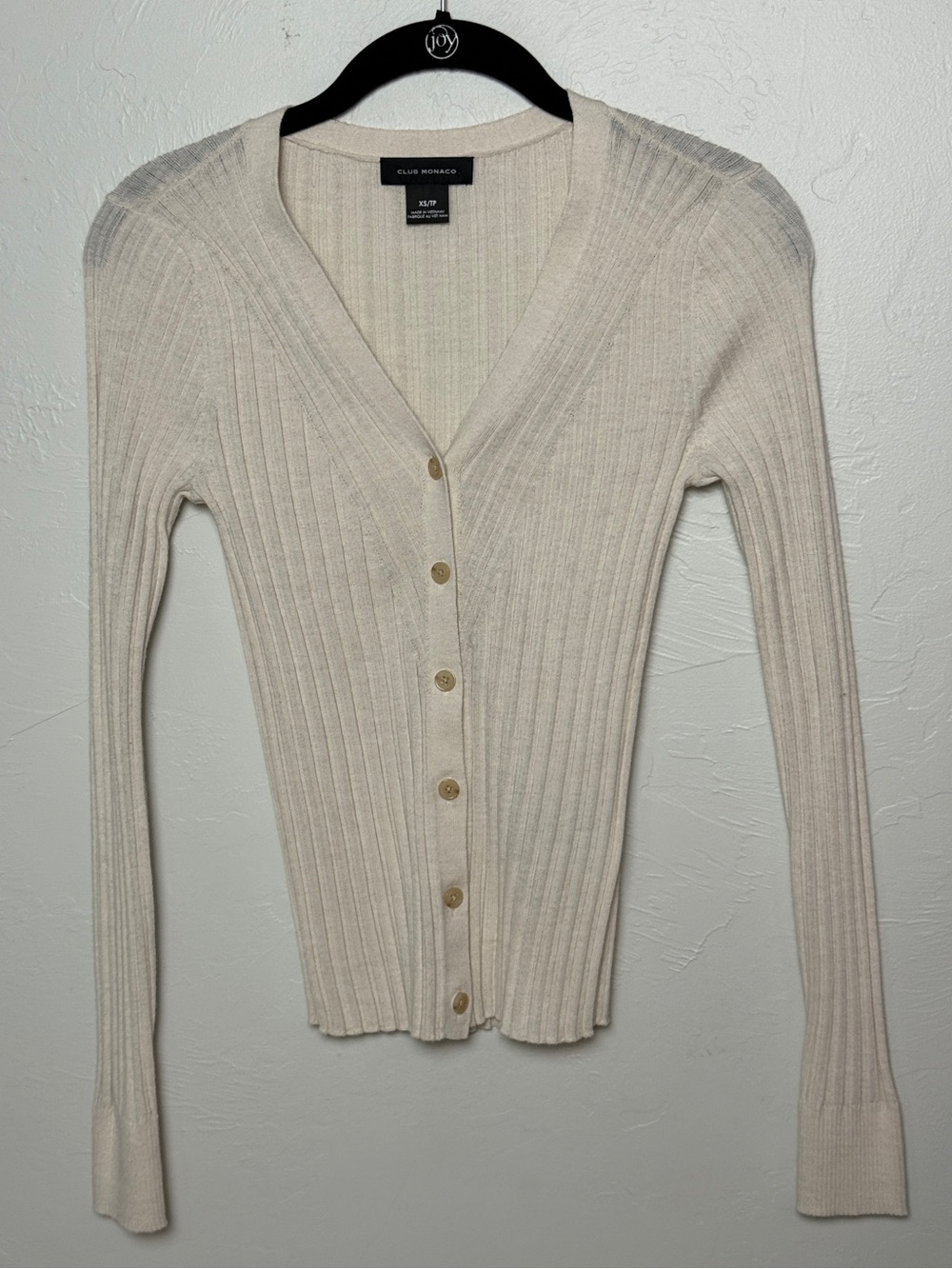 club monaco wool blend ribbed cardigan in cream